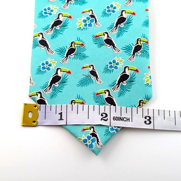 Haggar Clothing Mens Repp Tie Tucan Print Tropical Novelty Colorful Beachy Fun - Picture 8 of 8